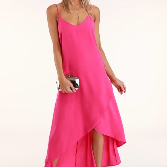 Lulu’s Sweet Surprise Bright Pink High-Low Maxi Dress, Size S - Picture 2 of 6